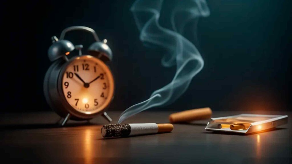 Reloj y cigarrillo con humo, simbolizando la urgencia de dejar de fumar con hipnosis en Valencia