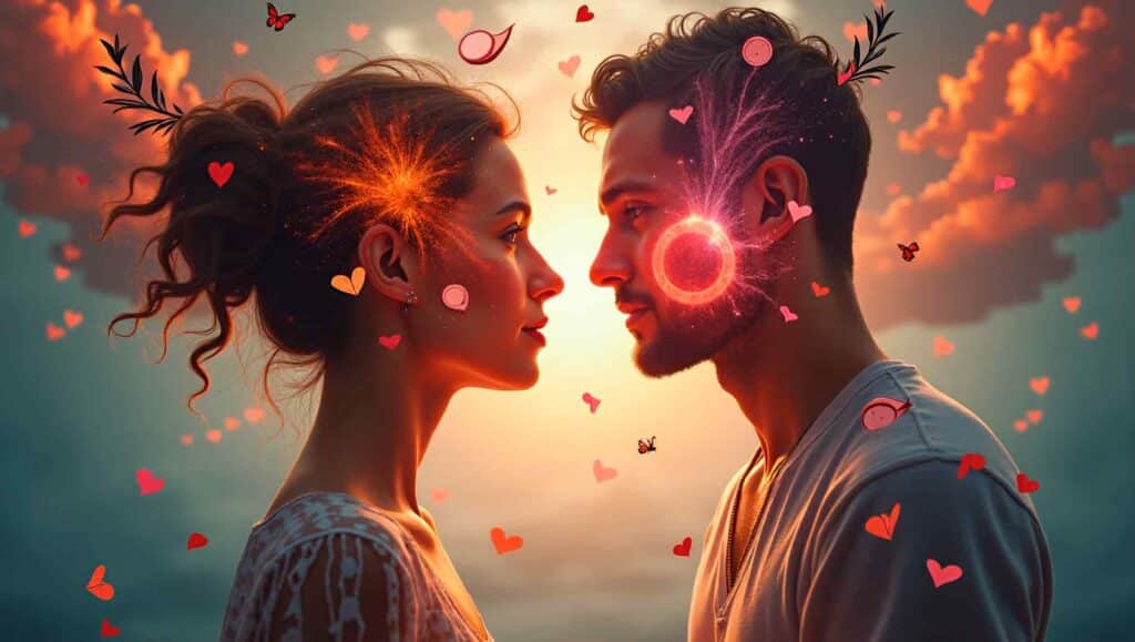 Fotomontaje surrealista sobre comunicación sexual y hipnosis en parejas en Valencia.