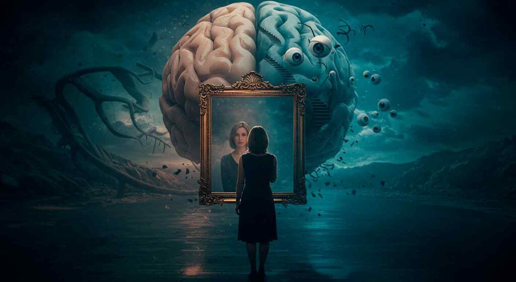 Fotomontaje surrealista que muestra miedo y fobia en Valencia.