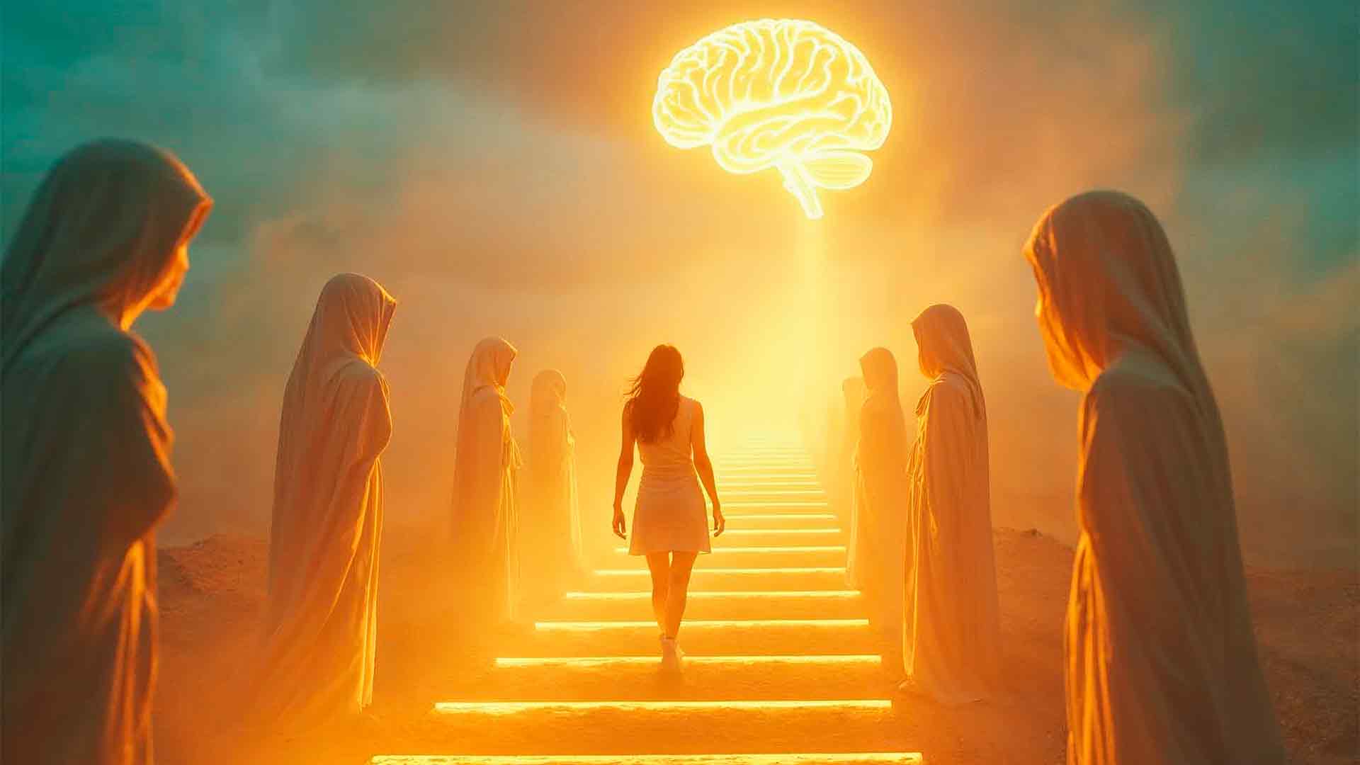 Fotomontaje surrealista de mujer superando el miedo al fracaso en Valencia.