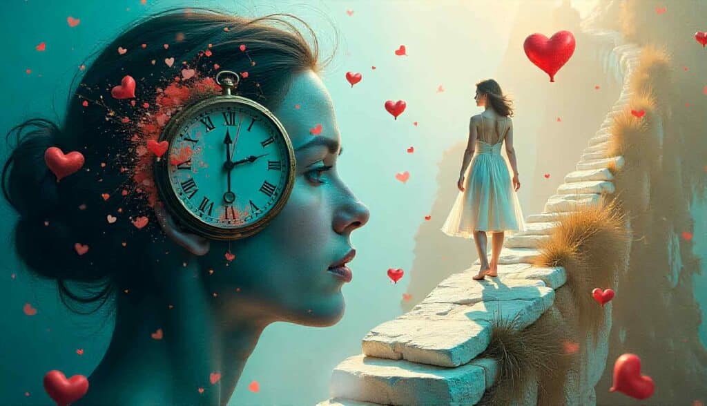 Fotomontaje surrealista que ilustra el tratamiento del vaginismo en Valencia, mostrando empoderamiento y sanación emocional.