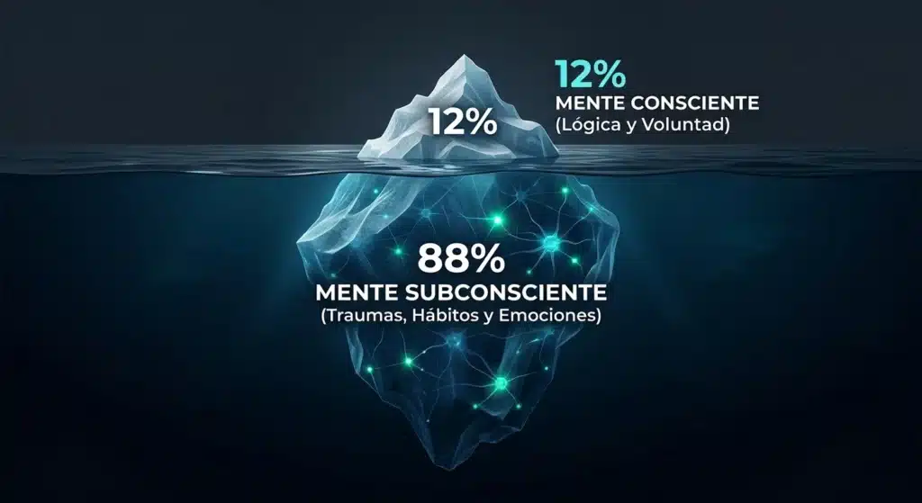 Infografía del Método Reset sobre el 88% de la mente subconsciente en hipnoterapia clínica.
